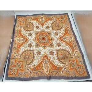 Orange Paisley Square Vintage Scarf Multi-colored 22" Baroque Gray Border